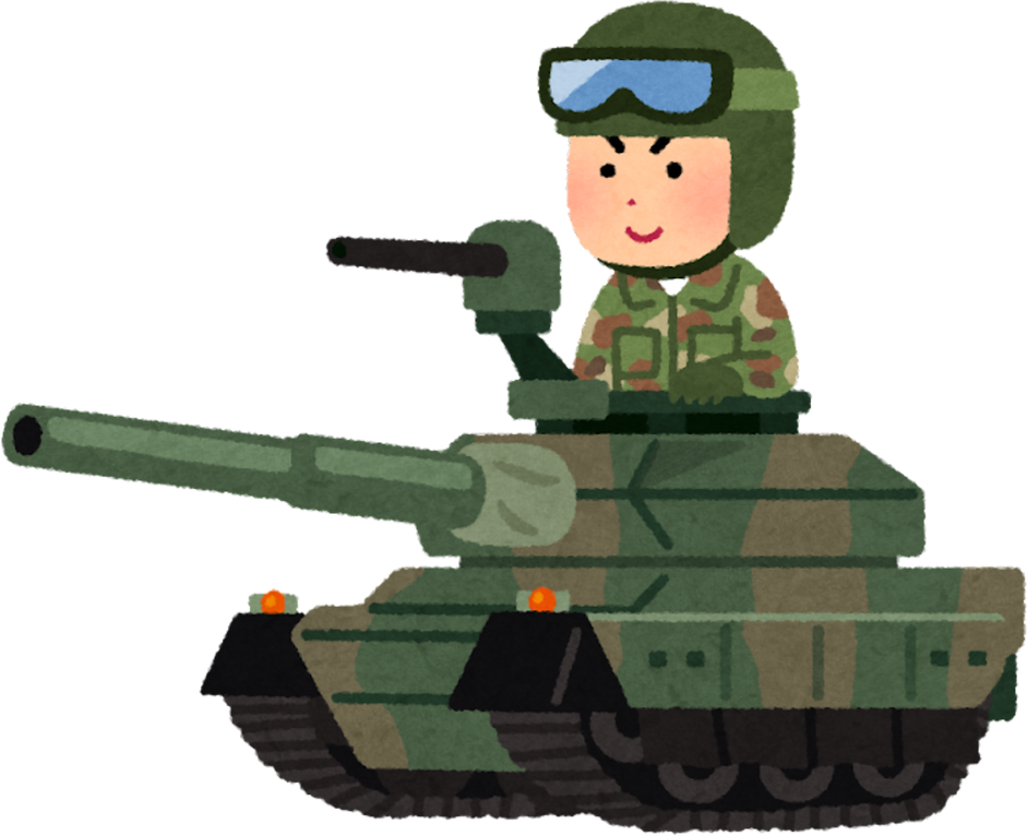 Illustration of a Smiling Male Soldier on a Tank
